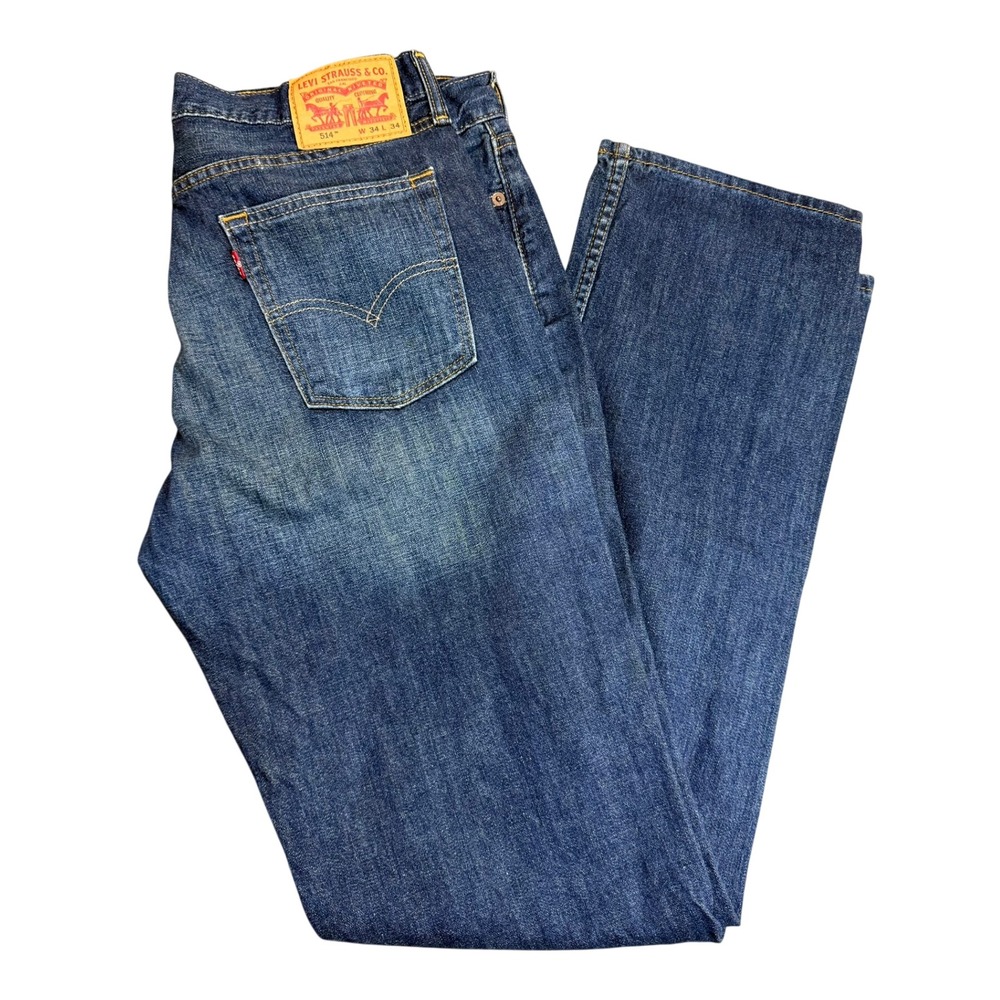 Levis 514 Straight Fit Mens Jeans Blue Denim 34x34 Medium Wash Classic Denim